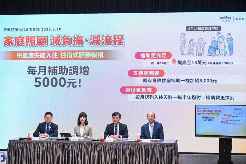 住宿式長照補助加碼至每月一萬五千元，政府擴大長期照顧計畫
