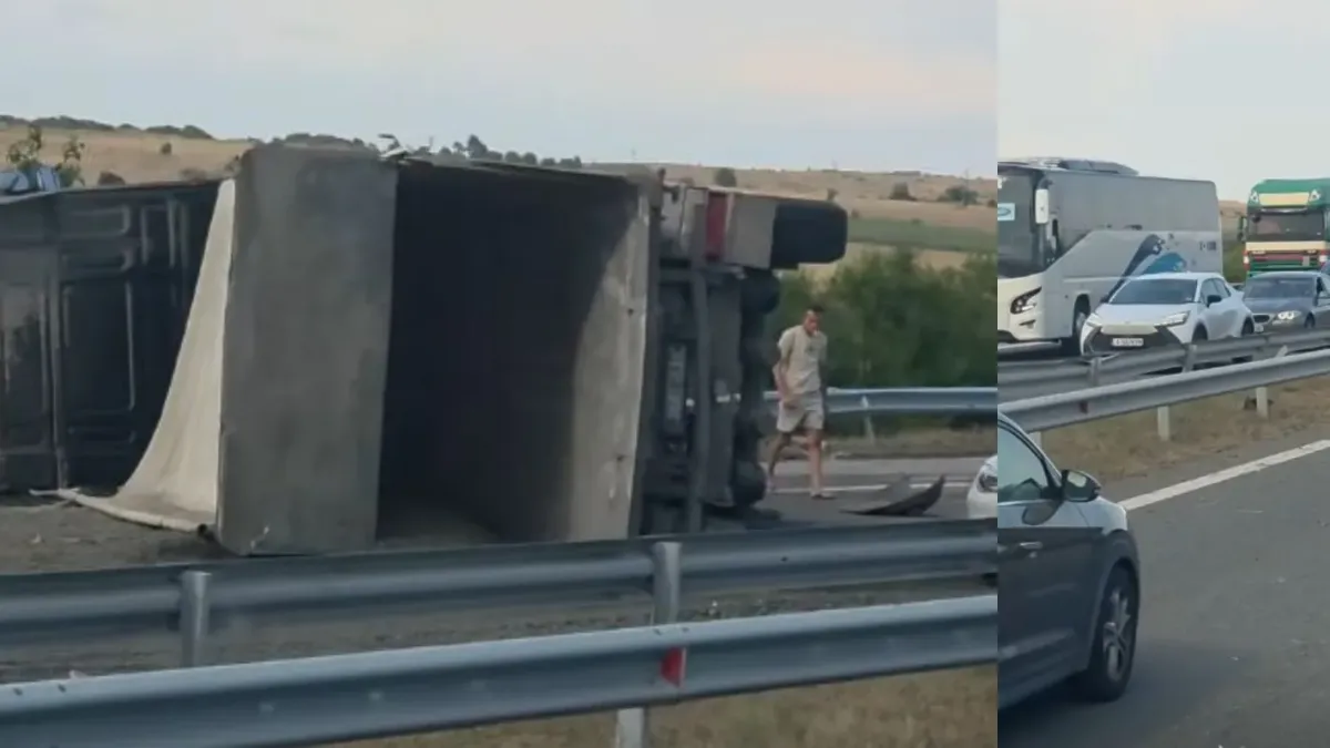 Камион се обърна на магистрала „Тракия“ в Бургаско, предизвиквайки задръстване