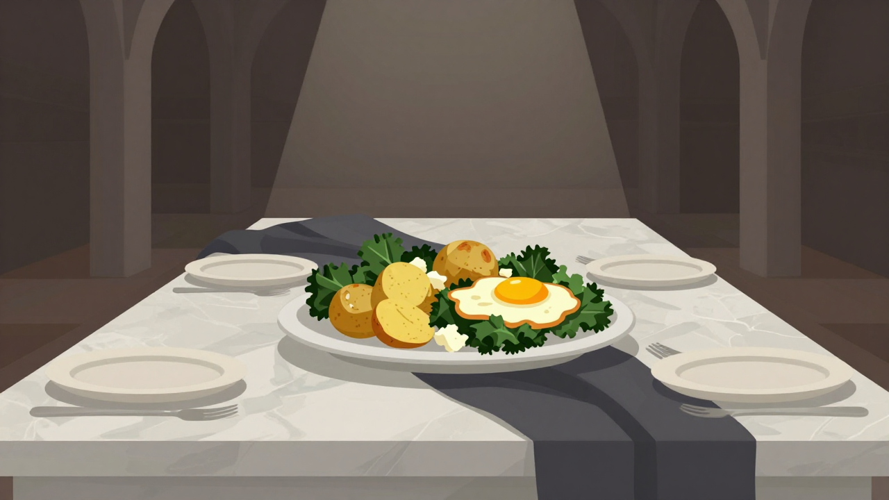 Griechische Zitronenkartoffeln mit Grünkohl, Feta und Spiegeleiern vorgestellt