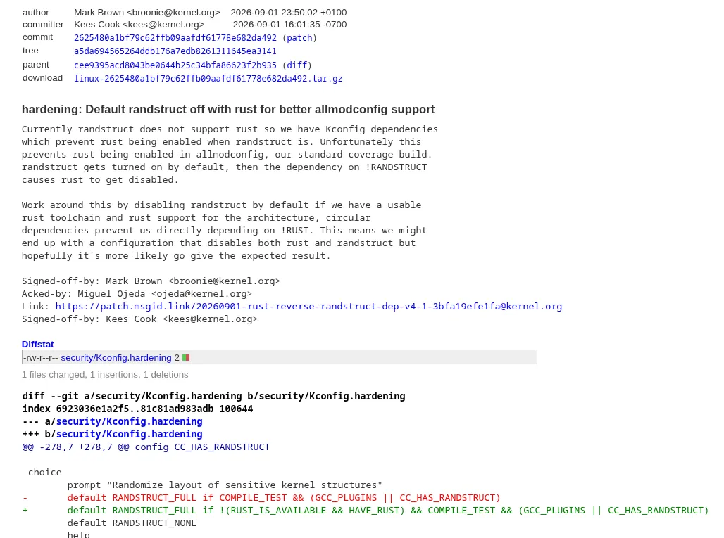 Linux 7.3 to Disable RandStruct by Default with Rust Support