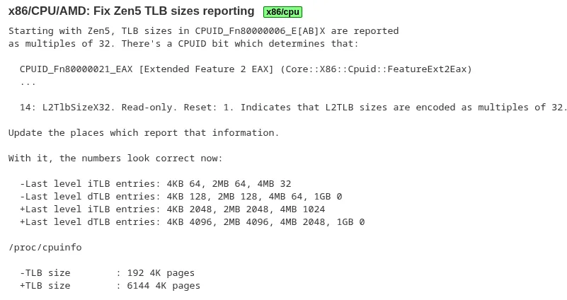 Linux Patch Fixes AMD Zen 5 TLB Size Reporting