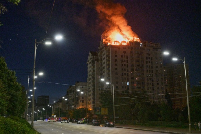 Russian Missile and Drone Attack Damages Kyiv Apartment Building, Injures Residents